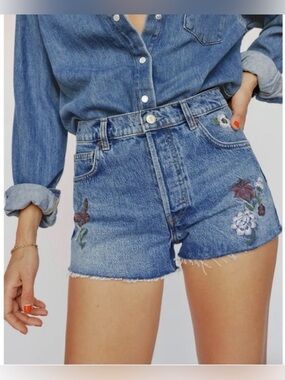 Reformation Charlie High Rise Jean Short Fauna Embroidery Size 30 NWT